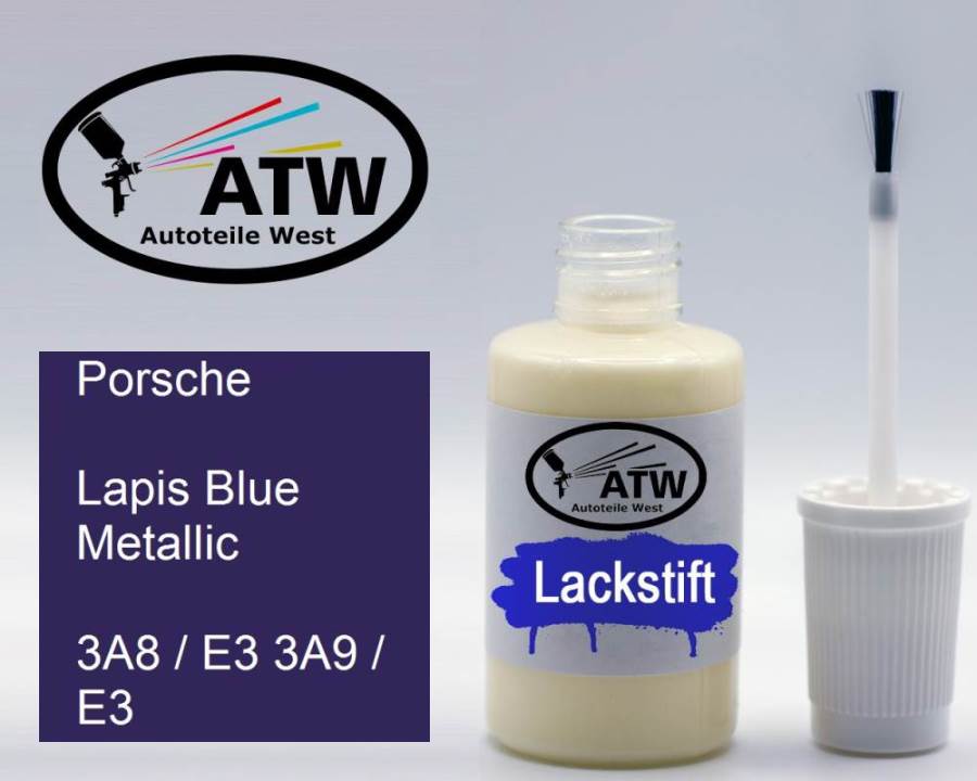 Porsche, Lapis Blue Metallic, 3A8 / E3 3A9 / E3: 20ml Lackstift, von ATW Autoteile West.
